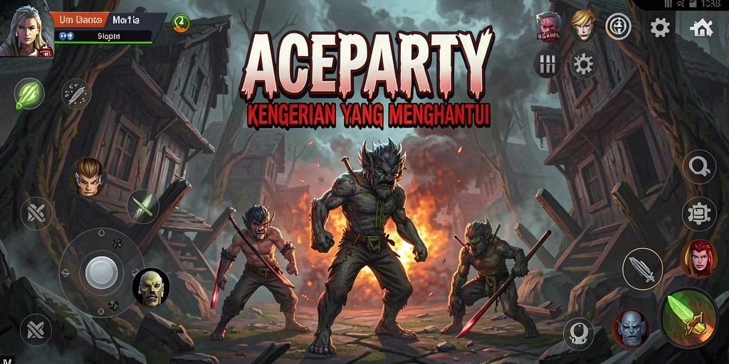 Screenshot menampilkan suasana gameplay horor yang mencekam dalam ACEPARTY.