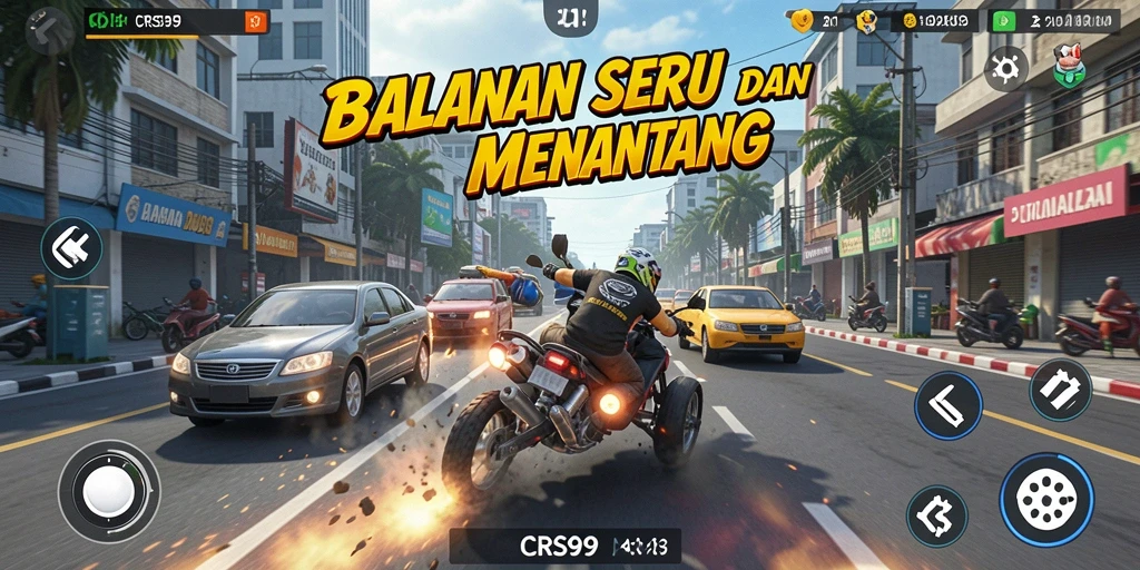 Gameplay CRS99 menampilkan balapan intens di trek yang menantang.