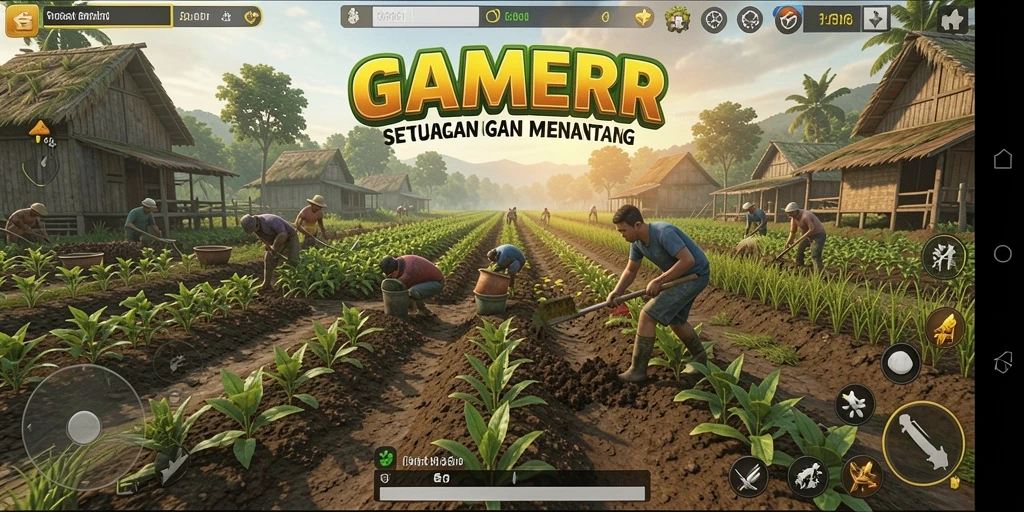 Screenshot GAMERP menampilkan gameplay bertani yang seru dan interaktif.