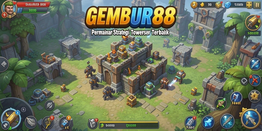 Tangkapan layar utama GEMBUR88 menampilkan aksi menegangkan Tower Defense.
