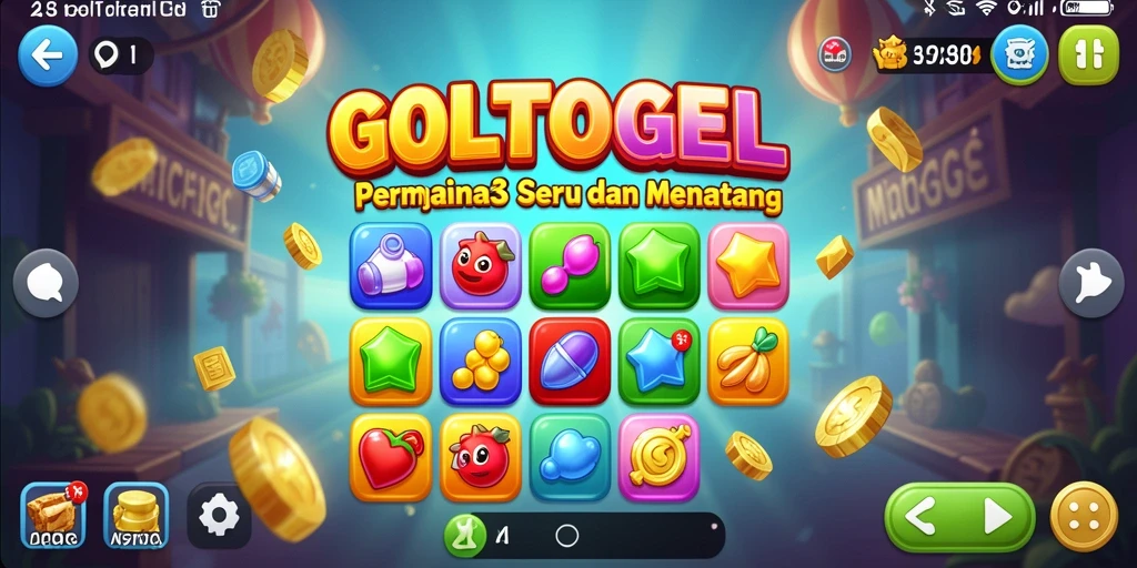 Tampilan gameplay GOLTOGEL dengan permata berwarna-warni.