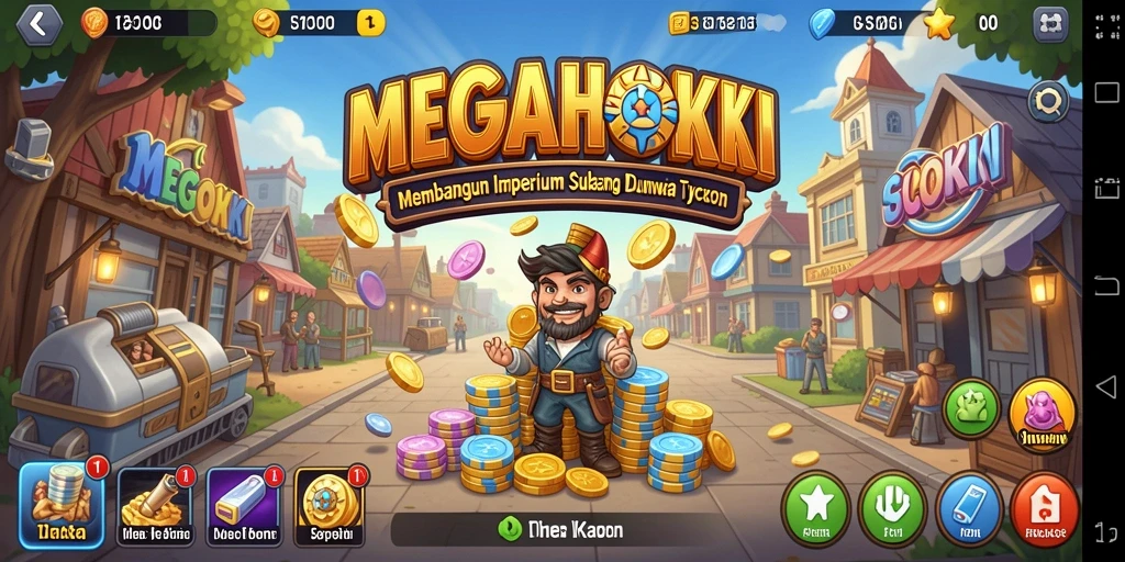 Screenshot gameplay MEGAHOKI menampilkan keseruan dalam mengelola bisnis Tycoon.