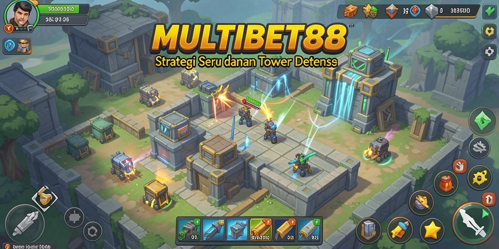 Tampilan gameplay MULTIBET88 dengan strategi menara Tower Defense yang menegangkan.