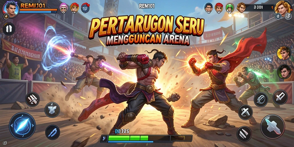 Screenshot REMI101 menampilkan aksi pertarungan yang intens dan karakter yang dinamis.
