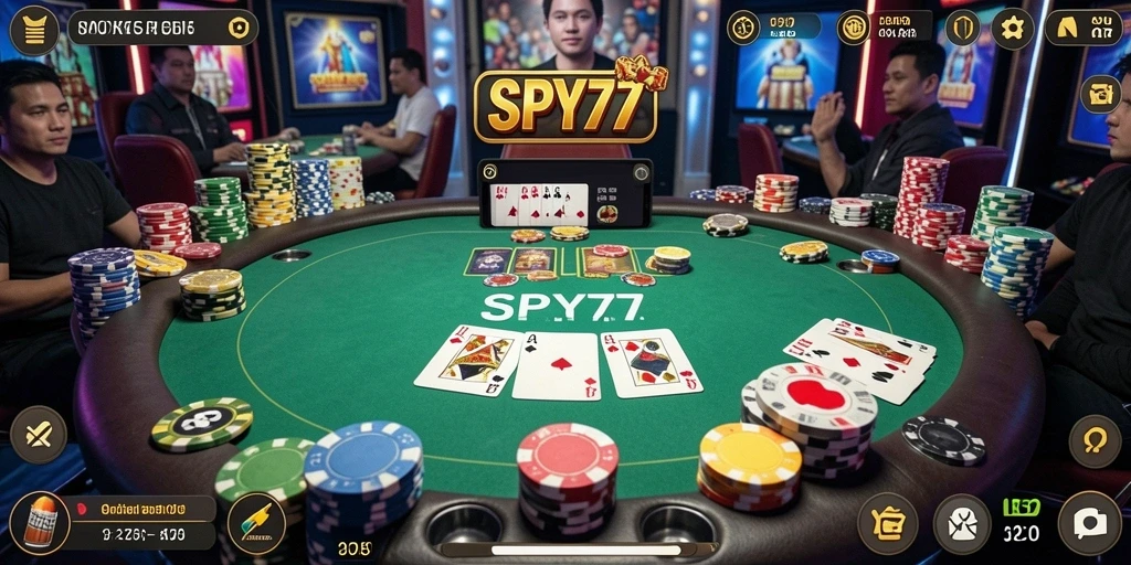 Screenshot SPY77 menunjukkan gameplay poker yang seru dan kompetitif.