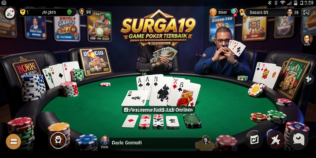 Screenshot gameplay SURGA19 dengan pemain Poker berinteraksi.