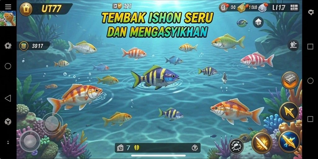 Tampilan screenshot UT77 menampilkan aksi menembak ikan yang seru dan menantang.